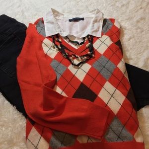 J Crew Argyle V-Neck Sweater